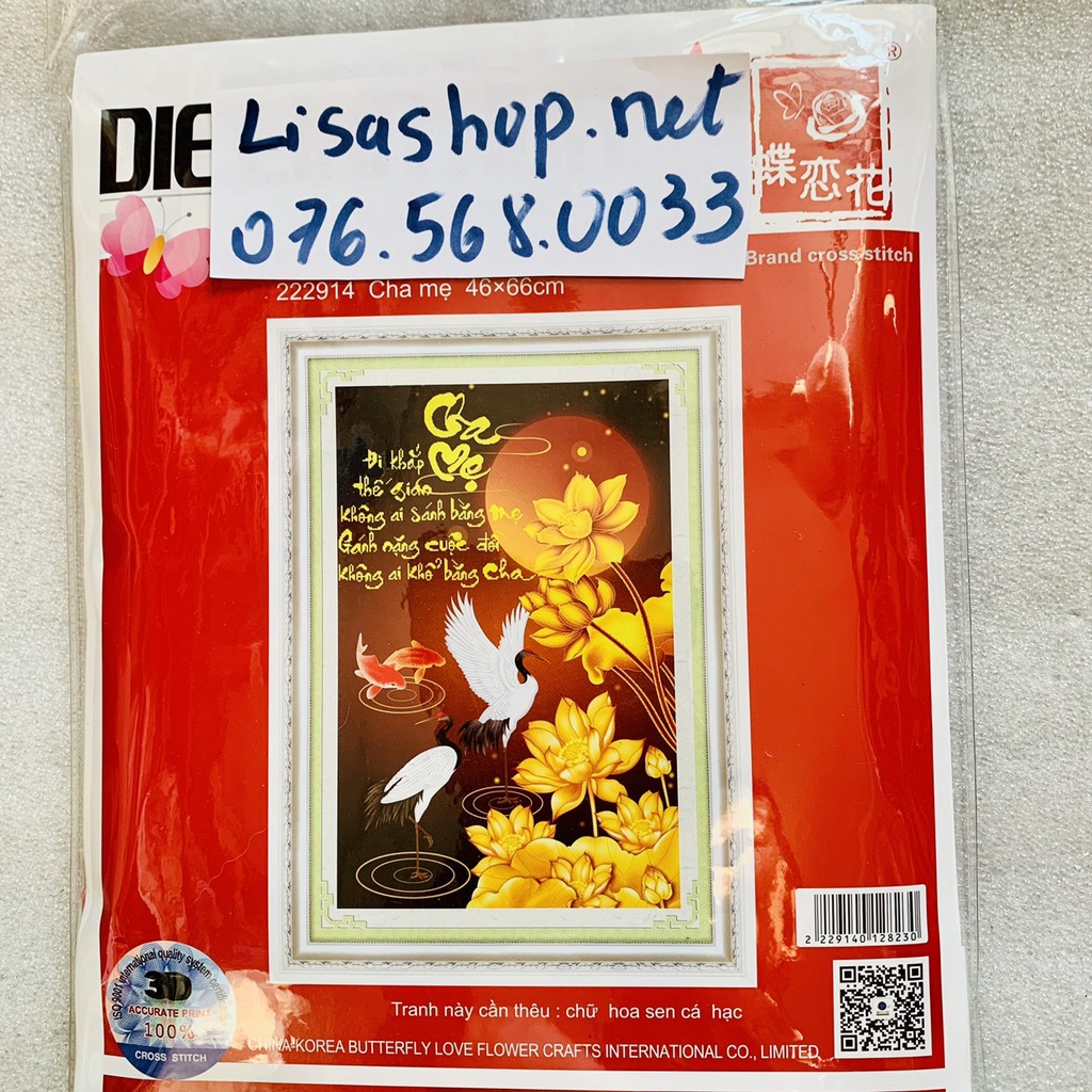 Tranh thêu chữ thập CHA MẸ 46x66cm chưa thêu 222914