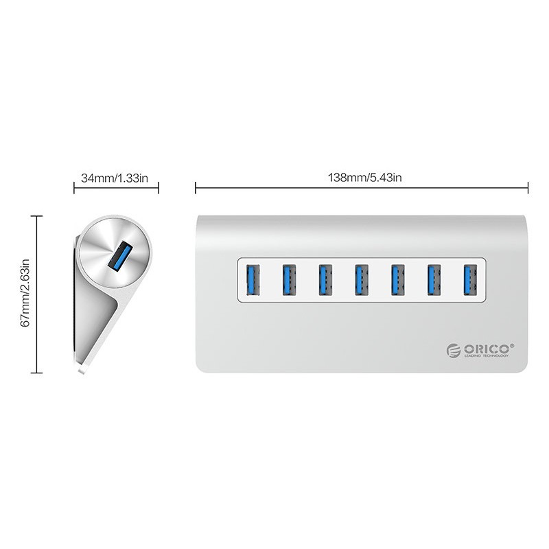 Bộ chia 7 cổng USB 3.0 Orico M3H7 vỏ nhôm