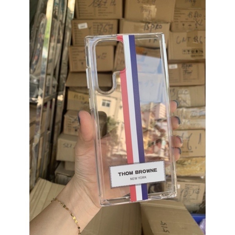 Ốp lưng trong cứng viền dẻo X&amp;M Thom Browne cho IPHONE 7 8 X XS 11 12 13 PLUS PRO MAX họa tiết kẻ sọc xanh đỏ cờ mỹ