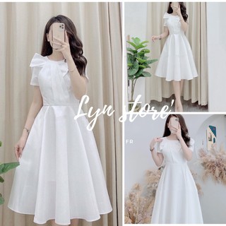 Váy trắng nữ Jeani Dress -Lyn- Váy xòe dài ngang gối ôm dáng chất liệu gân Hàn cao cấp thích hợp đi tiệc, dạo phố