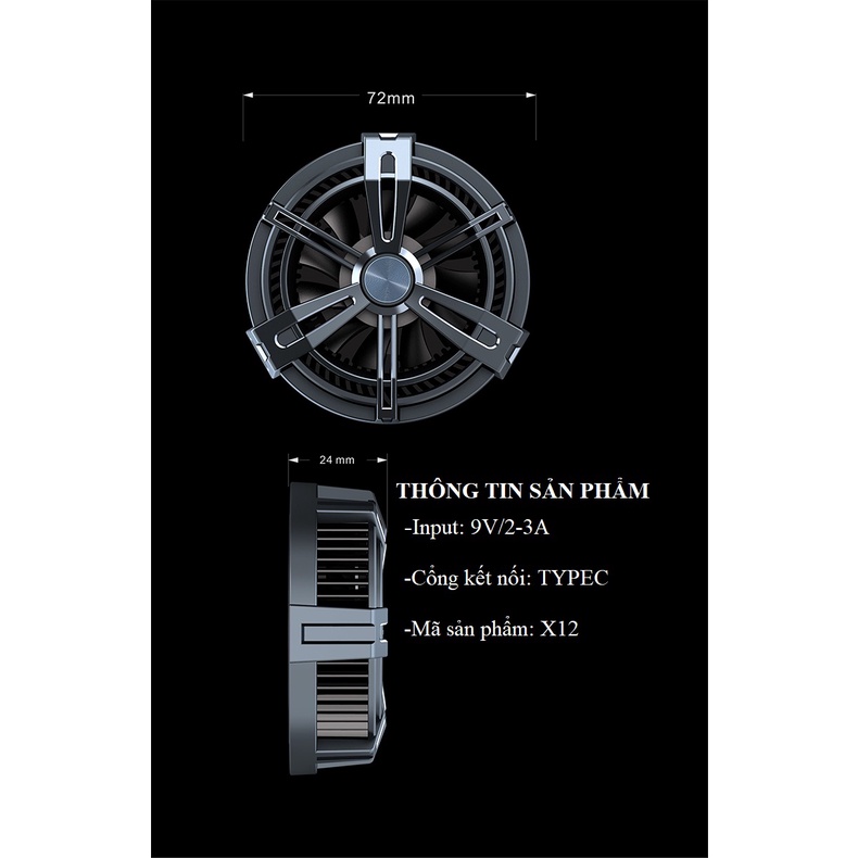 Quạt tản nhiệt điện thoại sò lạnh X6/X12/X13/X18/X36 nam châm - Quạt tản nhiệt sò lạnh cho máy tính bảng X12/X13