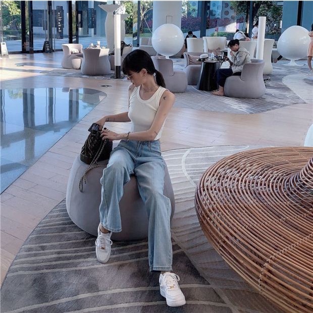 Quần Baggy Jean Ống Rộng,Quần Baggy Jean Ống Rộng Dáng Suông Lưng Cao (Vải Bao Xịn)