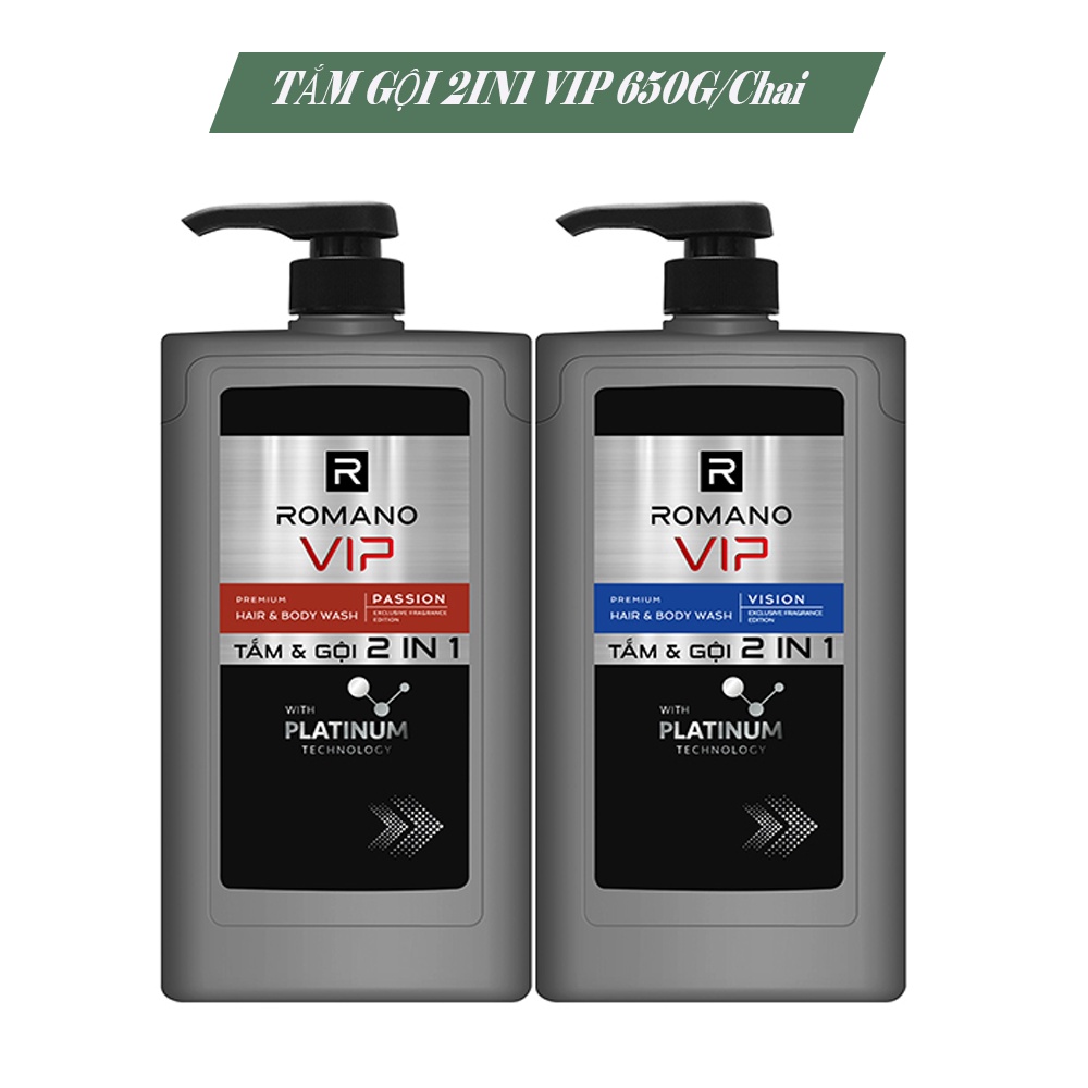 Tắm Gội 2in1 Romano Vip Hương Nước Hoa cao Cấp 650g/chai