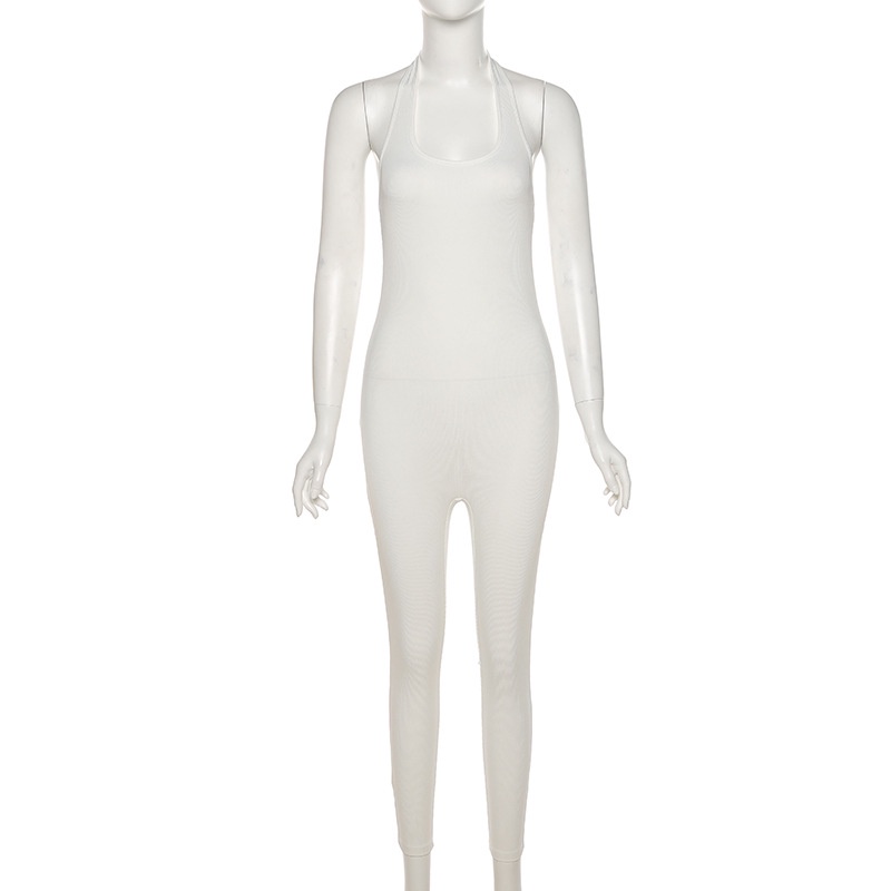 DUNEA Women Halter Solid Backless Sport Rompers