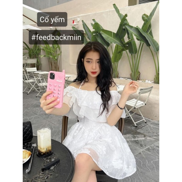 Váy trắng trễ vai bèo buộc cổ yếm | BigBuy360 - bigbuy360.vn