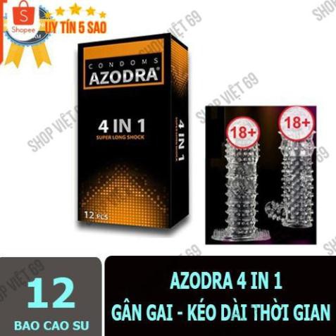 [CHÍNH HÃNG] BAO CAO SU Gân Gai AZODRA 4 IN 1 - HỘP 12CÁI, Chống Xuất Tinh Sớm Kéo Dài Thời Gian Quan Hệ