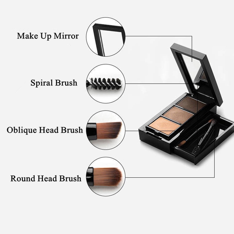 Bảng phấn kẻ lông mày UNNY CLUB 3 màu tùy chọn chống thấm nước có cọ và gương 3g