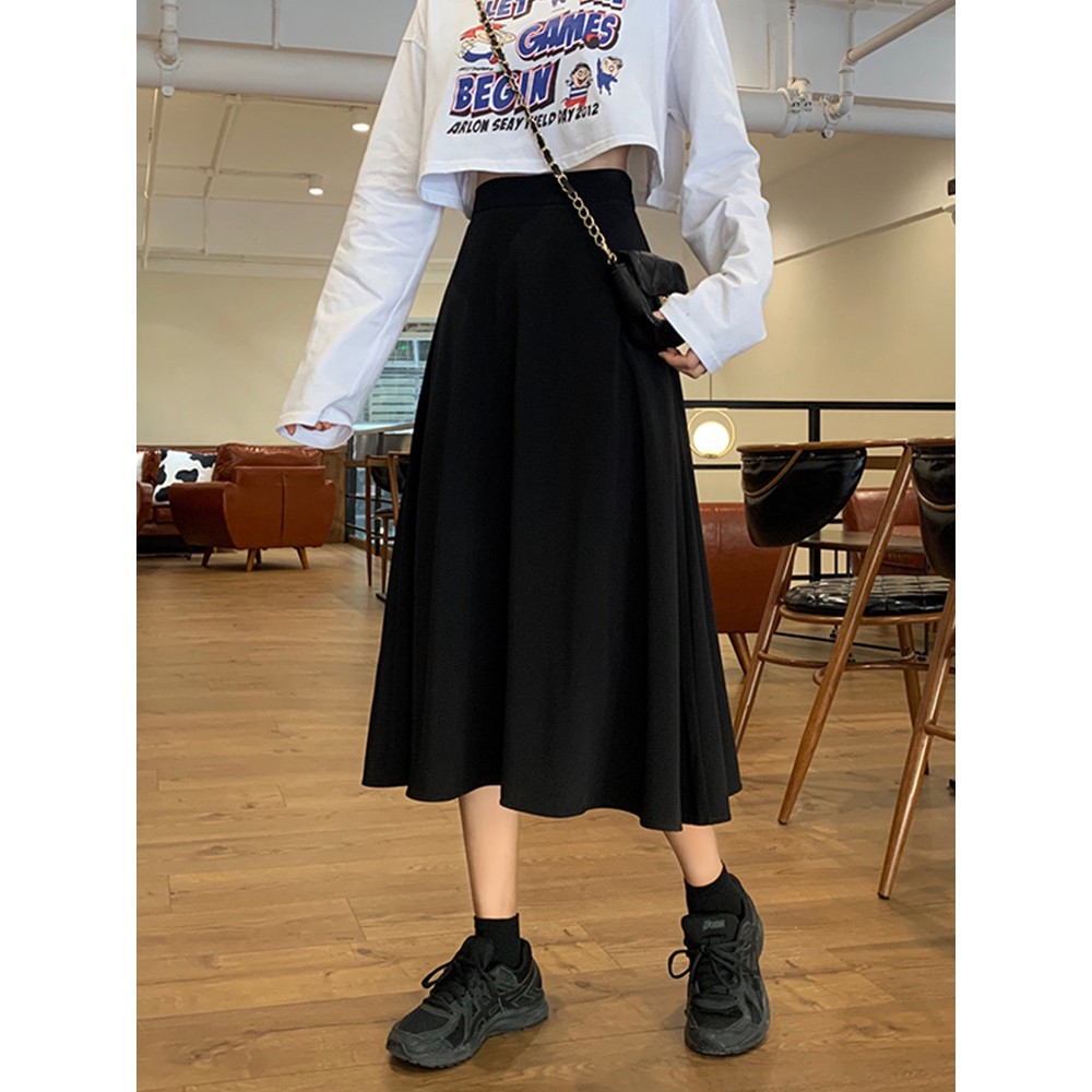 (ORDER) Chân váy midi cạp cao màu đen xòe dài vintage đơn giản style Hàn Quốc (MỚI 2020)_