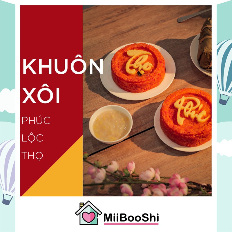 Dụng cụ nhà bếp khuân xôi chữ Phúc Lộc Thọ 4 chi tiết chất liệu nhựa cao cấp chịu nóng tốt size 12x7 cm MiibooShi S090
