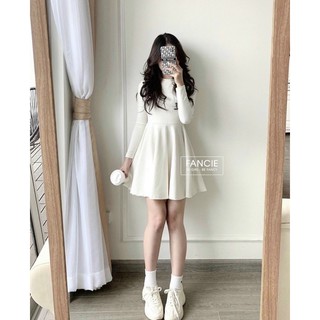 Đầm xoè chất len ( 2 màu trắng ,đen)