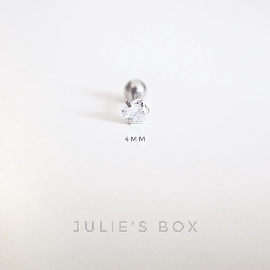 [1 Chiếc] Khuyên Tai Titan Đá Trắng Trái Tim Zircon Unisex Màu Bạc Không Gỉ Sét Không Ngứa Bông Tai Julies Box 66