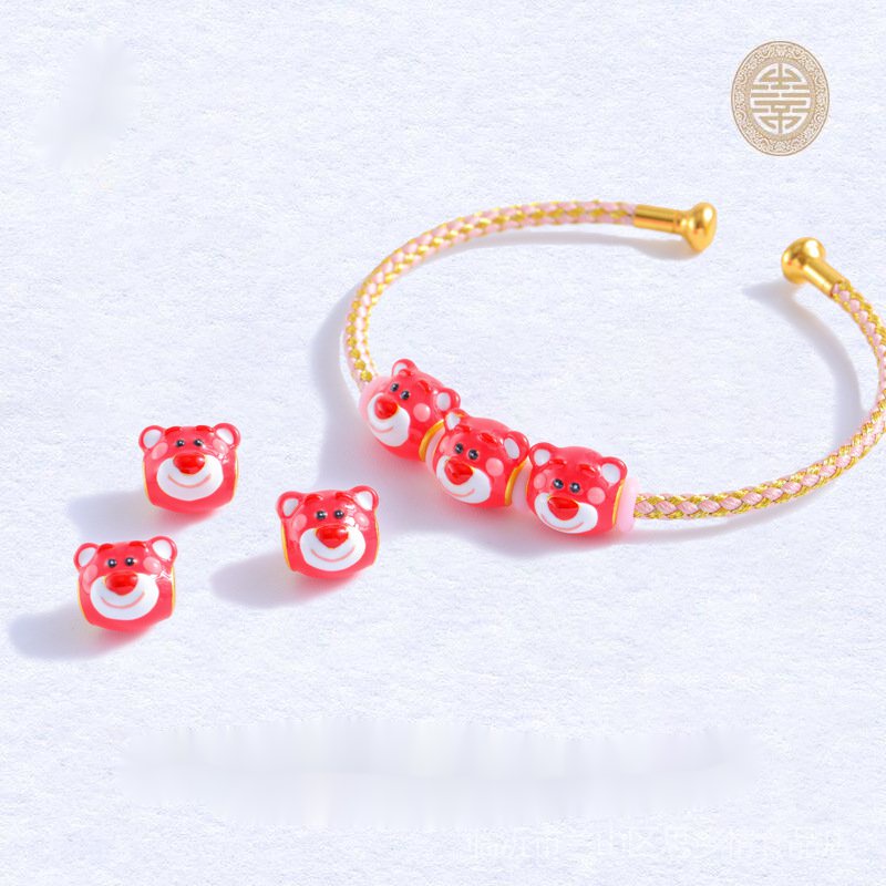 Vòng Đeo Tay Lỗ To Không Phai Màu Vàng Cát Đầu Gấu Hoạt Hình Cổ Điển