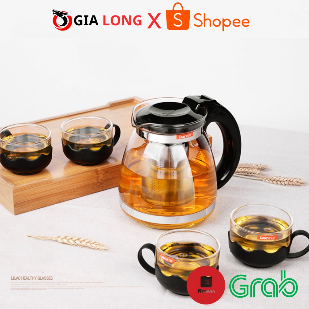 [Mã LIFE10K1904 giảm 10K đơn 20K] Bộ Ấm Pha Trà Thủy Tinh Kèm 4 Tách Lưới Lọc Inox 304 Không Gỉ