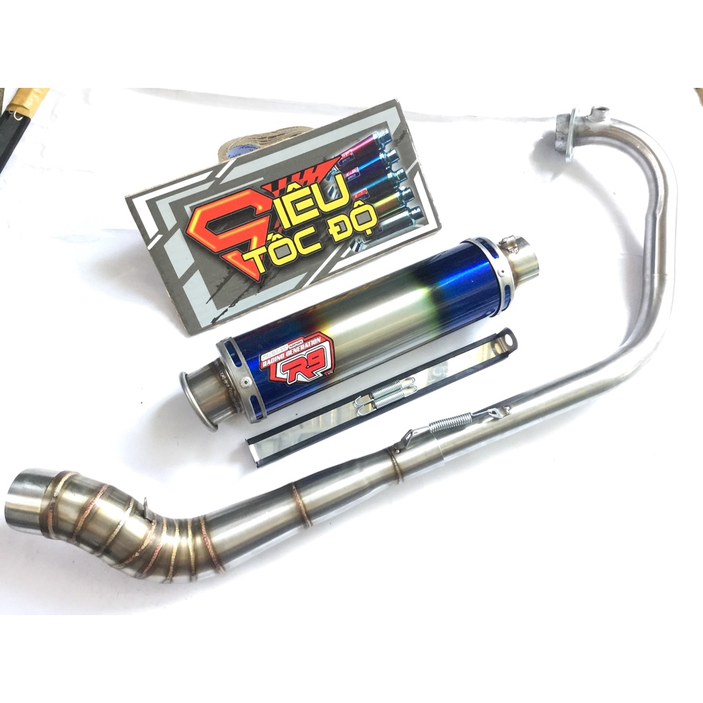Bộ pô r9 full cổ inox 2 khúc 304 exciter, winer, sonic, raider fi, satria, gsx,...