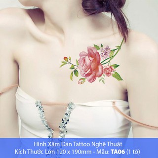 Hình Xăm Dán Tattoo Cao Cấp Hình Bông Hồng Tờ Lớn 12x19cm - Mẫu TA06