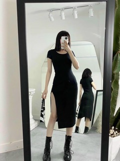 ĐẦM BODY THUN CỔ U XẺ TÀ