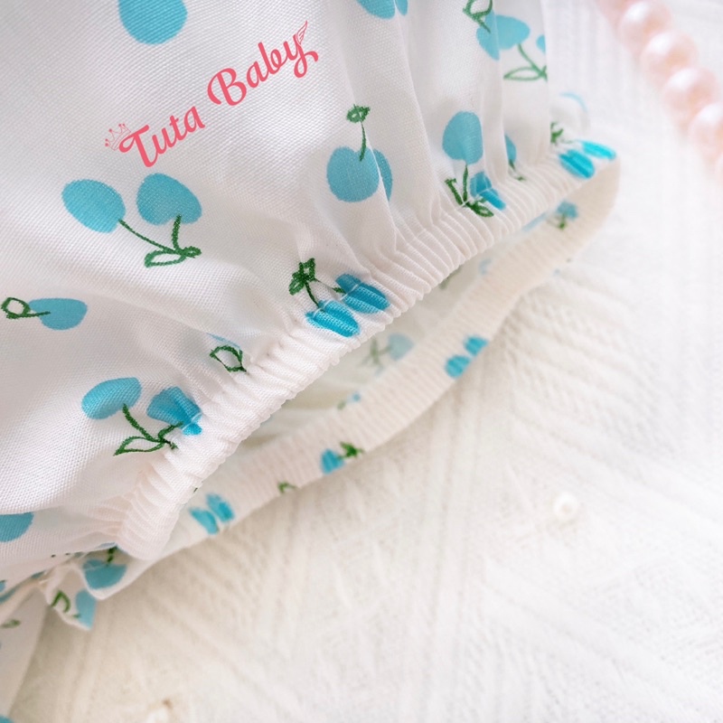 Body Cho Bé Gái Thiết Kế Quả Cherry Xanh Kèm Turban Xinh Xắn FREESHIP Body Cho Bé Sơ Sinh
