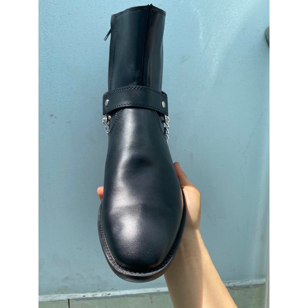 Phụ kiện đai xích mang kèm Zip Boots, bản xích to, chất liệu da trơn màu đen có thể thao lắp linh hoạt