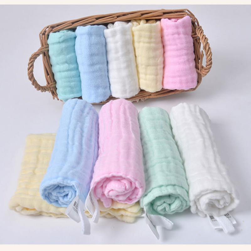 Khăn tắm lay tay mặt bằng vải cotton gai hình vuông màu trơn dành cho bé