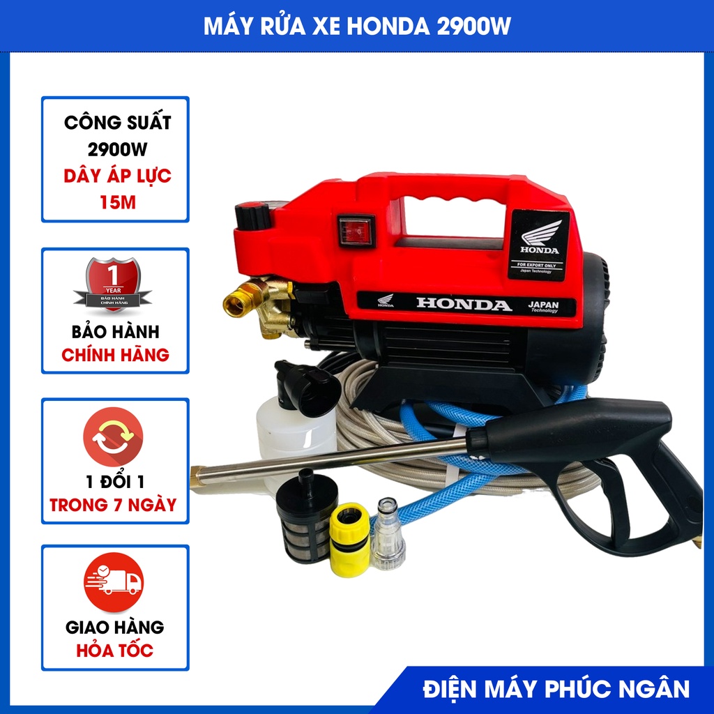 Máy rửa xe Honda HA889A 2800w, Máy rửa xe áp lực cao có áp chống giật, chống cháy, 100% lõi đồng. Bảo hành 12 tháng.