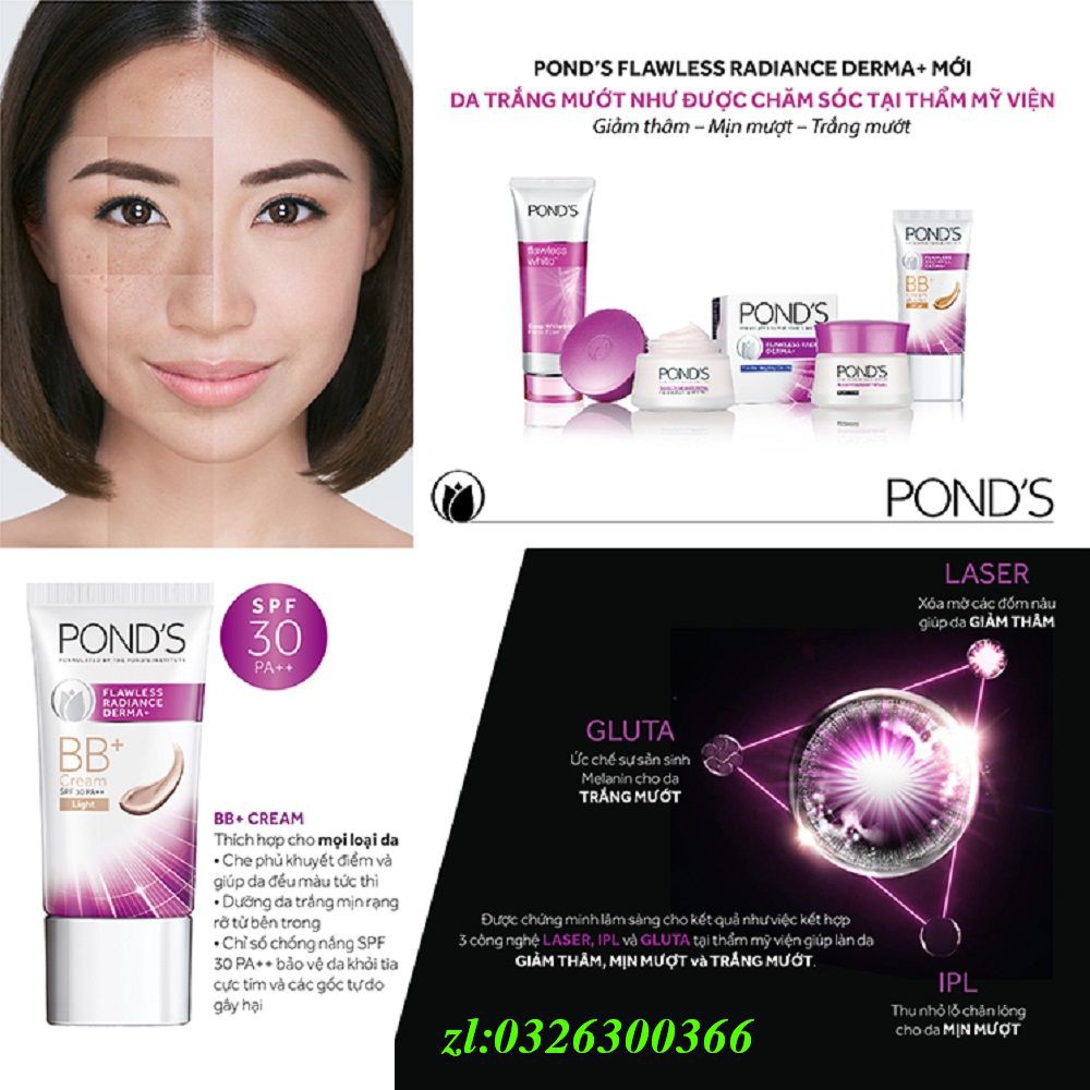 Kem Bb 25G Ponds Flawless Radiance Derma+ Chính Hãng.