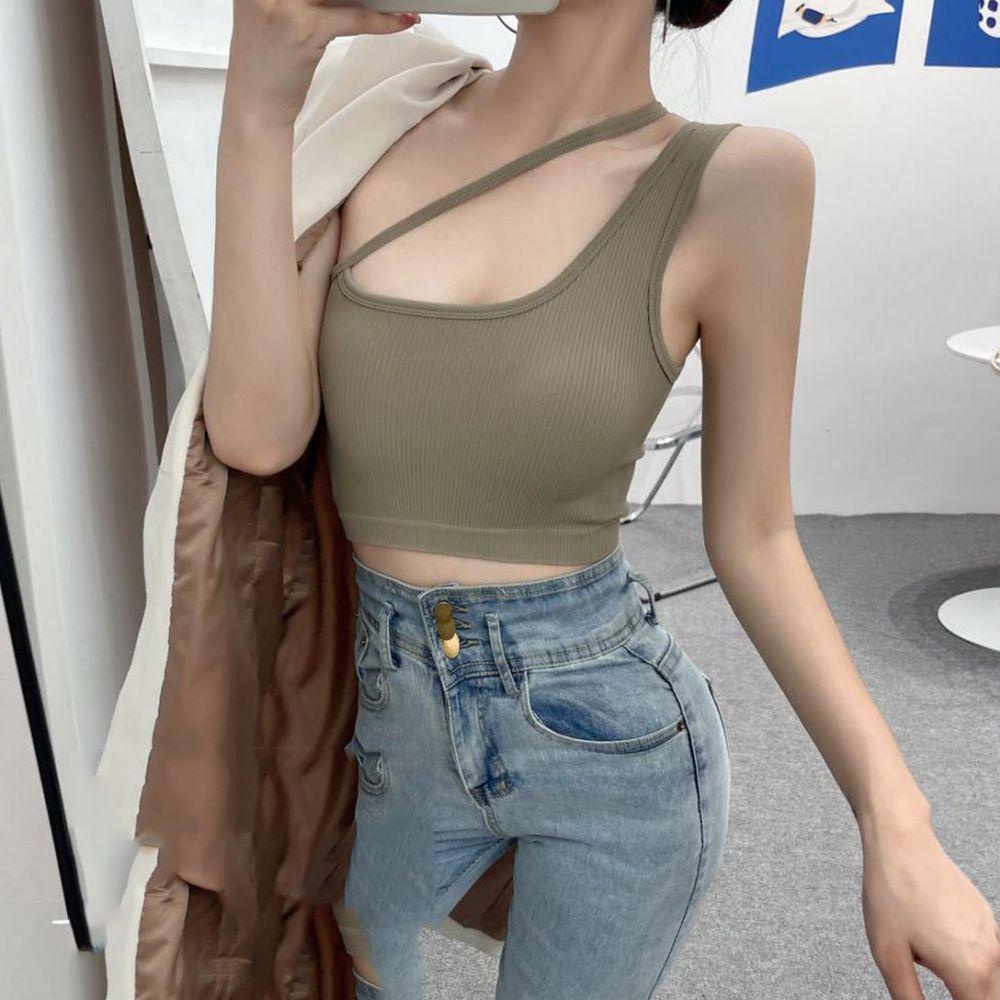 OCEANMAP Áo Ngực Hai Dây Nylon Không Đường May Thiết Kế Nghiêng Vai Thời Trang Dễ Phối Đồ Dành Cho Bạn Nữ