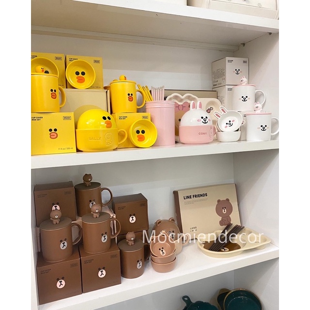 Line Friend bát có nắp kèm thìa gốm sứ