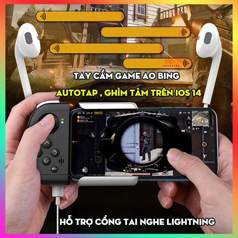 Tay cầm chơi game Gamwing Ao Bing cho iPhone chơi PUBG, Liên quân, Liên minh có cổng cắm tai nghe, autotap trên iOS 14