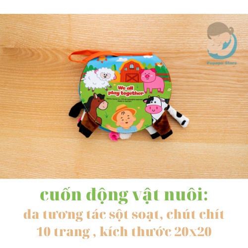 Sách vải đa tương tác cho bé hàng chính hãng Lalala Baby chủ đề động vật rừng, động vật nuôi.