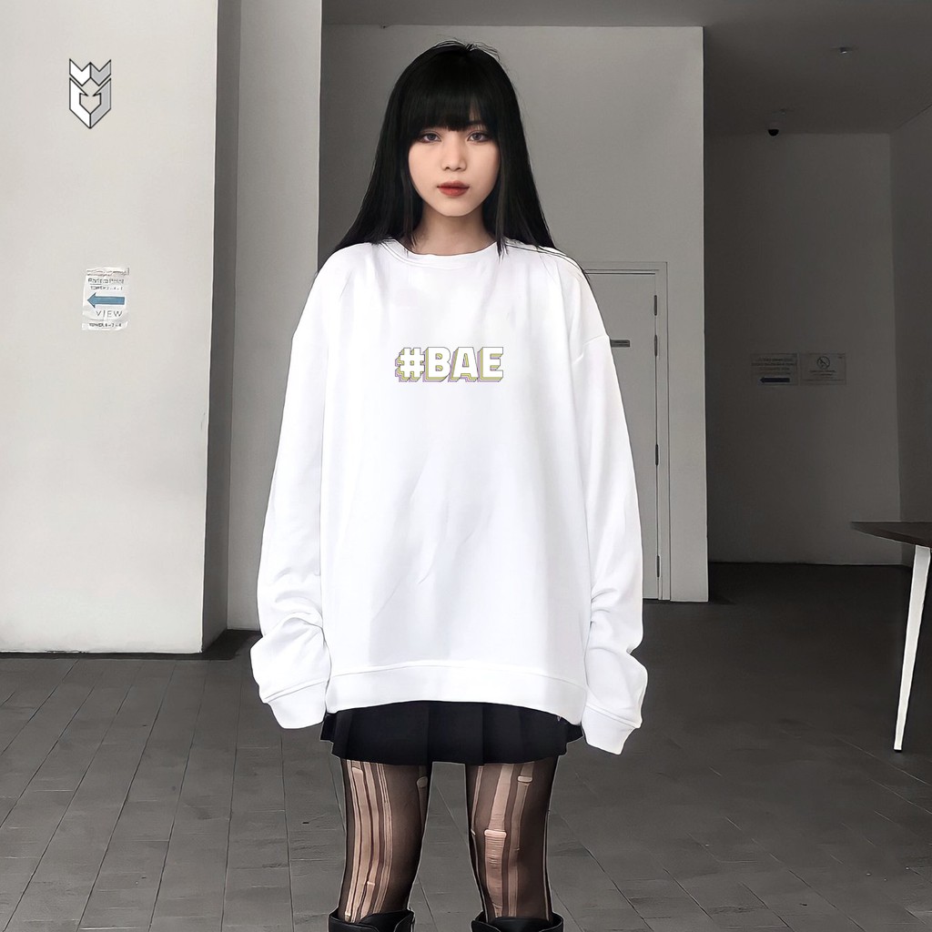 Áo sweater nỉ da cá Unisex nam nữ Bae, áo dài tay form rộng - GW Shop