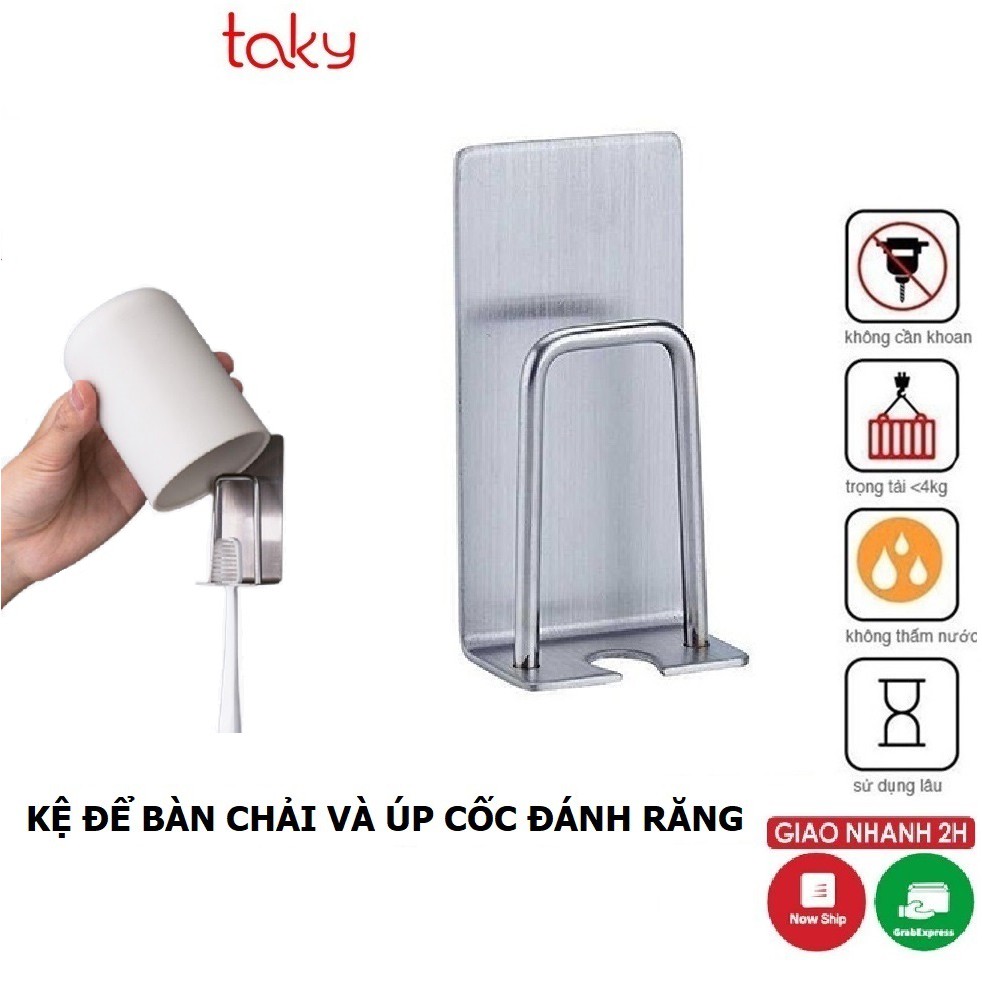 Giá Kệ Inox - Taky, Để Bàn Chải Đánh Răng và Úp Cốc Dán Tường Trong Phòng Tắm, Sạch Sẽ, Khô Ráo, 4011