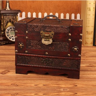 Hộp Đựng Mỹ Phẩm Bằng Gỗ Có Gương Phong Cách Retro Sáng Tạo