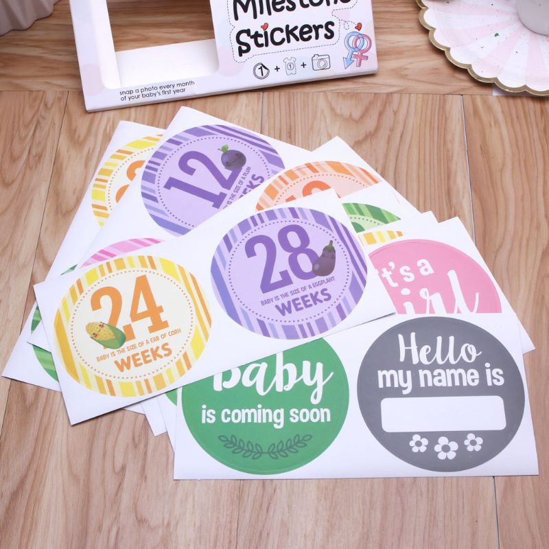 Bộ 16 Sticker Dán Trang Phục Chụp Hình Tuần 8 - Tuần 40 Cho Phụ Nữ Mang Thai