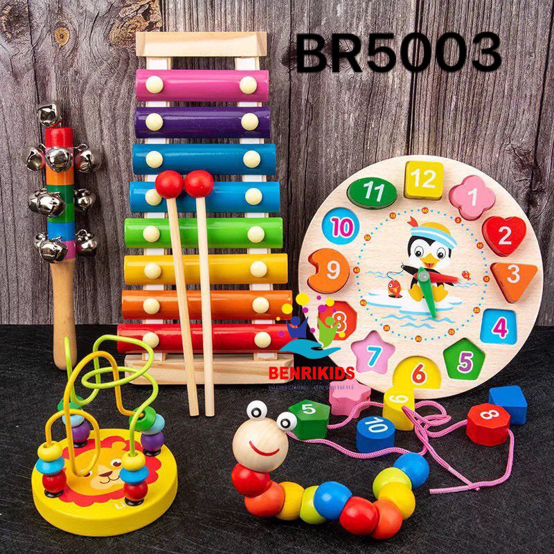 Set Đồ Chơi Phát Triển Trí Tuệ Cho Bé Bộ 5 Món Bằng Gỗ Tự Nhiên An Toàn Cho Trẻ Chuẩn Giáo Cụ Montessori