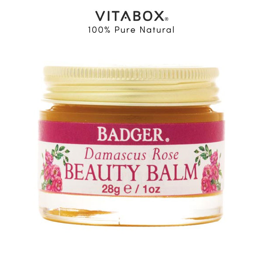 Sáp dưỡng da hoa hồng BADGER dưỡng ẩm ngày đêm, làm sáng da, chống lão hóa - Damascus Rose Balm - USDA Organic