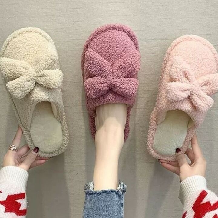 Dép bông đi trong nhà đính nơ xinh xắn