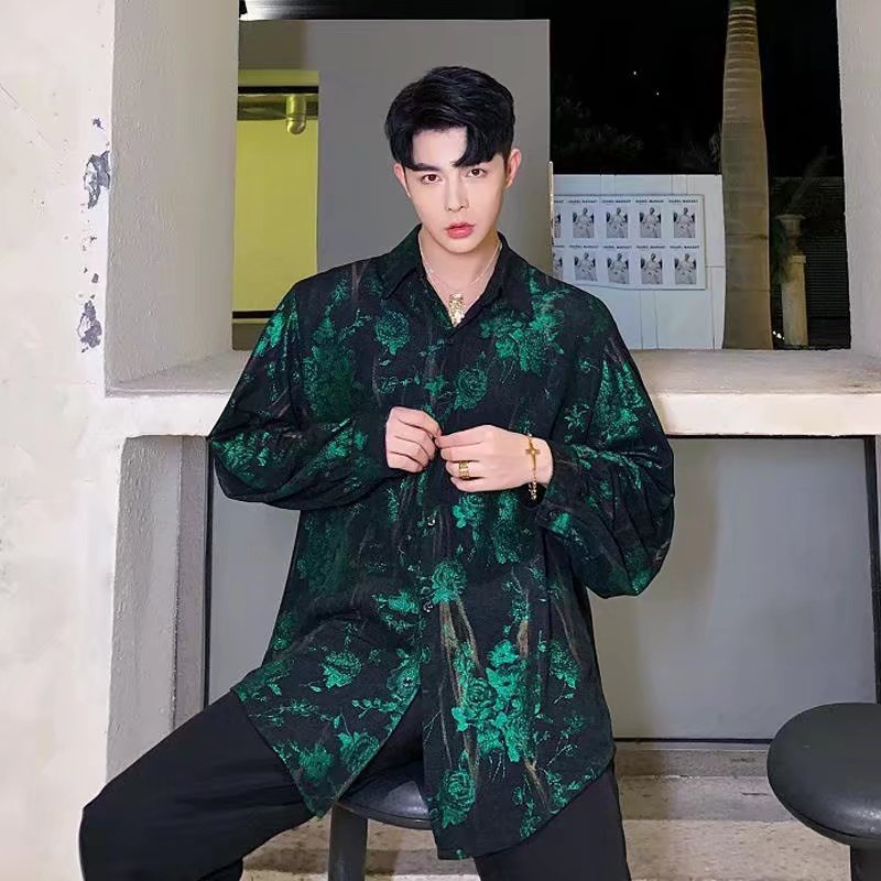 Áo Sơ Mi Tay Dài Dáng Rộng In Họa Tiết Hoa Hồng Phong Cách Phương Tây Thời Trang Sang Trọng Cho Nam