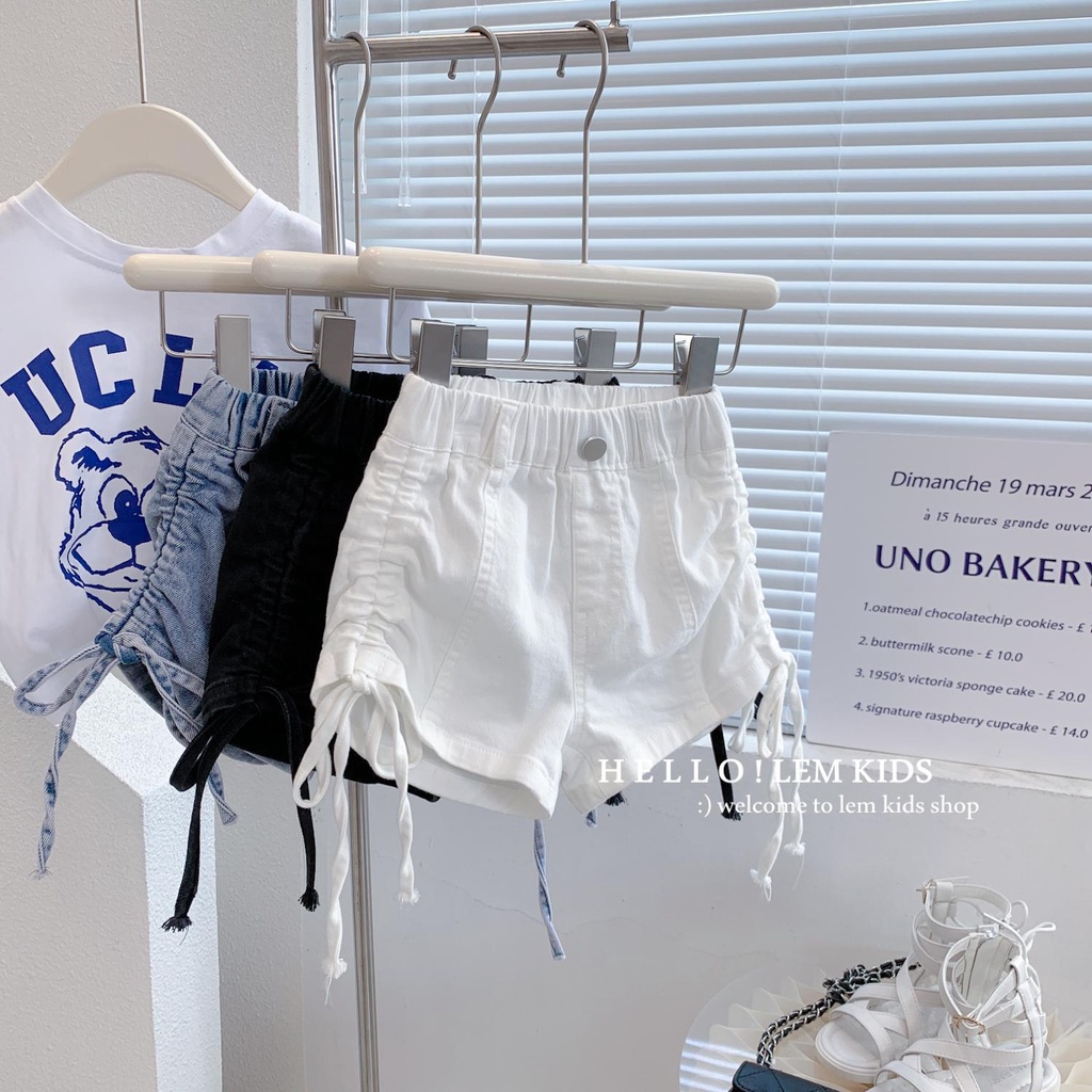 Quần Short Denim Dây Rút Co Giãn Phong Cách Hàn Quốc Thời Trang Mùa Hè Cho Bé Gái 5 Tuổi
