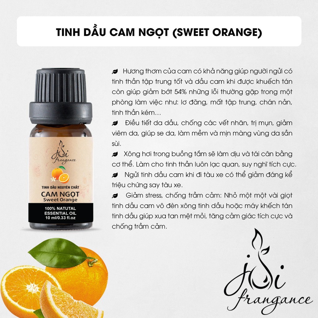 Tinh dầu Cam Ngọt nguyên chất - Lọ 10 ml | Kiểm nghiệm GC-MS và COA chuẩn USDA