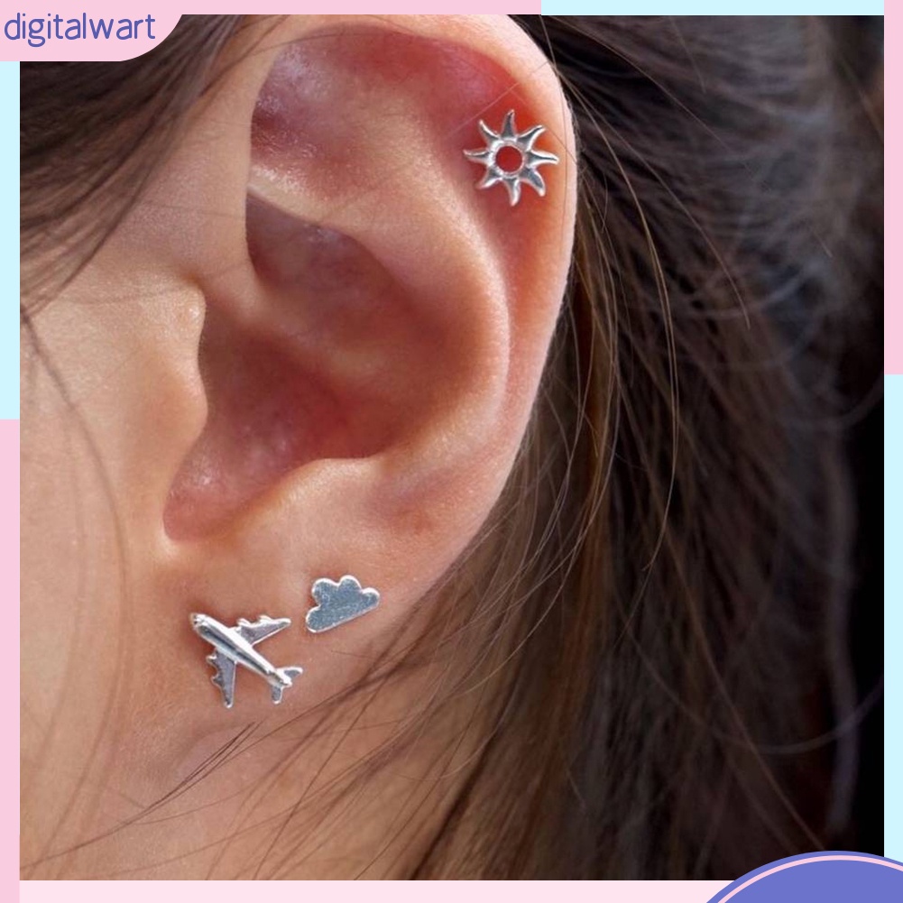 Bộ 3 bông tai thời trang hình máy bay/mặt trời/mây cho nữ