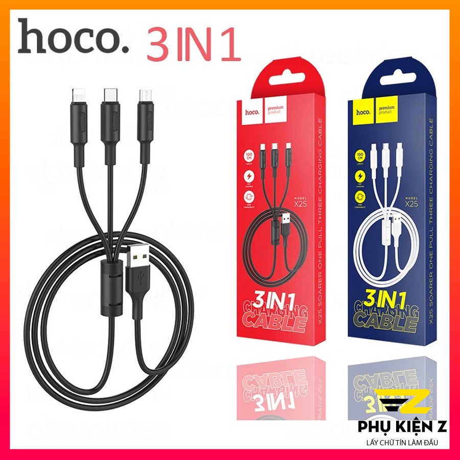 Cáp sạc 3 đầu Soarer HOCO X25 (Micro-Type-C -Lightning)