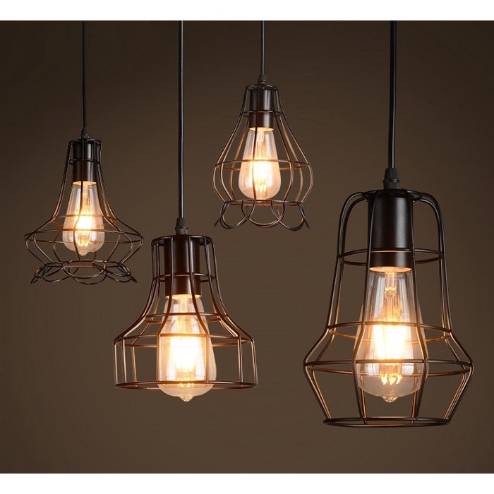 Đèn Thả Khung Sắt Nghệ Thuật, Đèn Thả Bàn Ăn Phòng Khách Phòng Ngủ Thiết Kế Nhiều Mẫu Độc Đáo (Gồm Bóng Đèn)