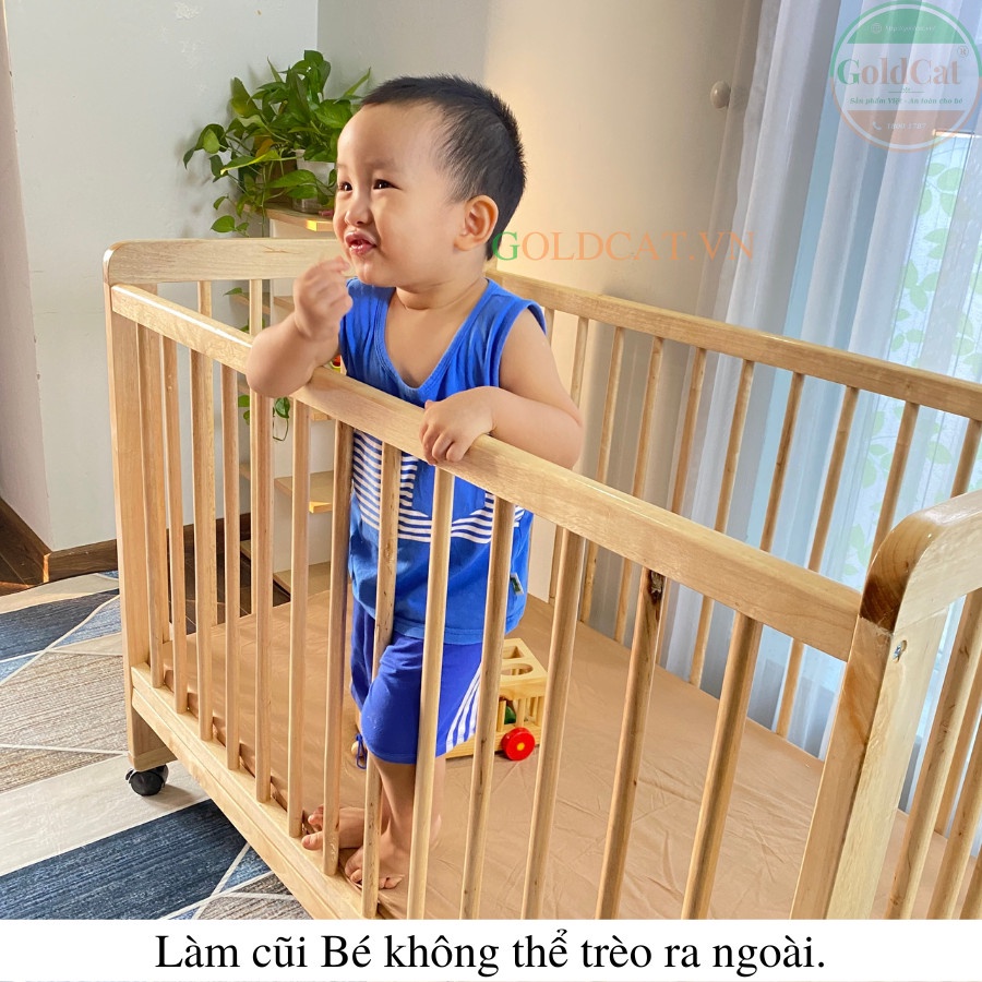 Cũi Giường Cho Bé 4IN1 GOLDCAT C11 Chất Liệu Gỗ Quế Tự Nhiên Giúp Bé Chống Trào Ngược