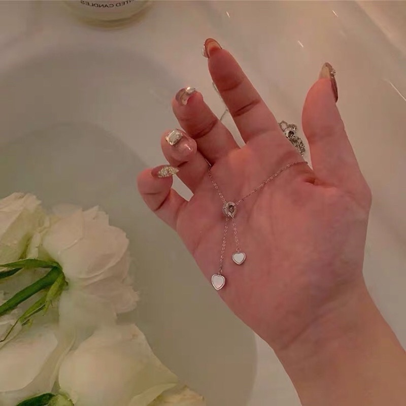 Vòng cổ nữ mặt hai trái tim pha lê trong suốt dễ thương V18