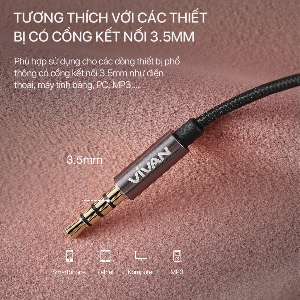 Tai Nghe Có Dây Nhét Tai VIVAN Q11S Âm Thanh HD Cổng Kết Nối 3.5mm Tích Hợp Micro Đàm Thoại Dành cho iOS Android