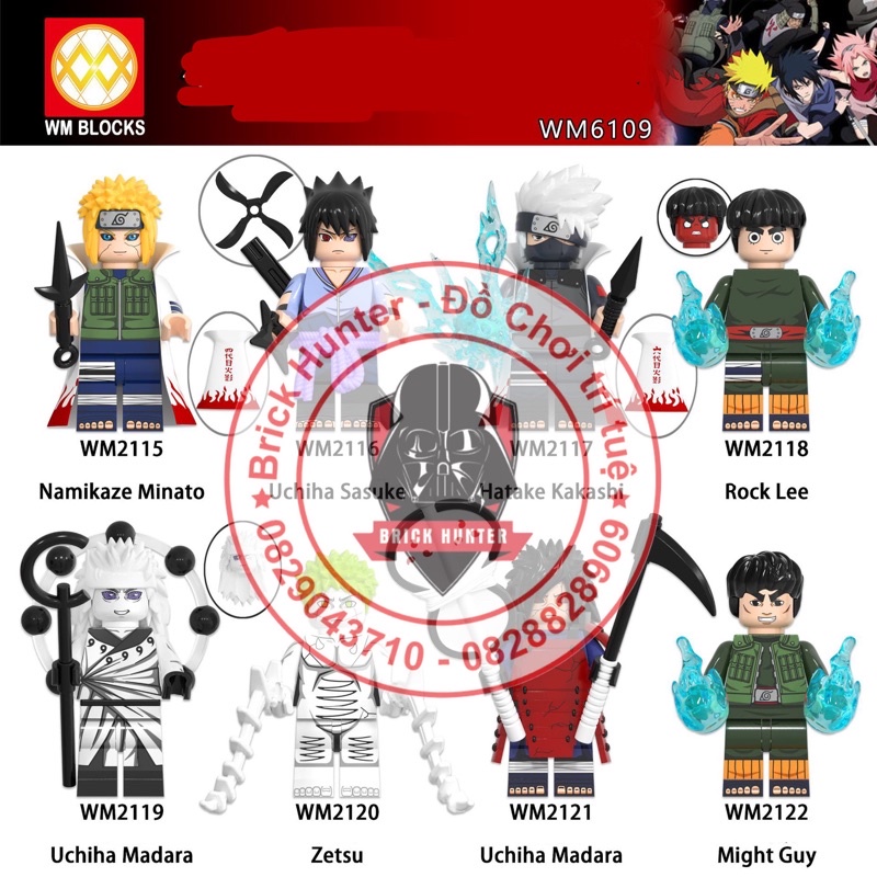 WM6109 Minifigures đồ chơi lắp ráp mô hình Anime Naruto Minato Rock Lee Madara Zetsu might guy kakashi Sasuke