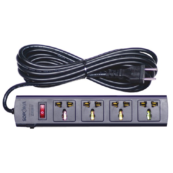 Ổ cắm điện ổ điện SOPOKA chịu tải đến 2200W , dây dài tới 4.5 mét màu đen công tắc an toàn