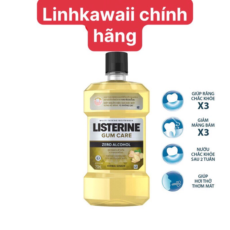 Nước súc miệng giúp nướu chắc khỏe Listerine Gum Care 750ml/chai, Vị gừng thảo mộc