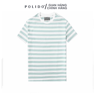 Áo Phông Kẻ Ngang CEFFYLO Màu Xanh Da Trời Vải Cotton Chuẩn Thoáng Mát Thấm Hút