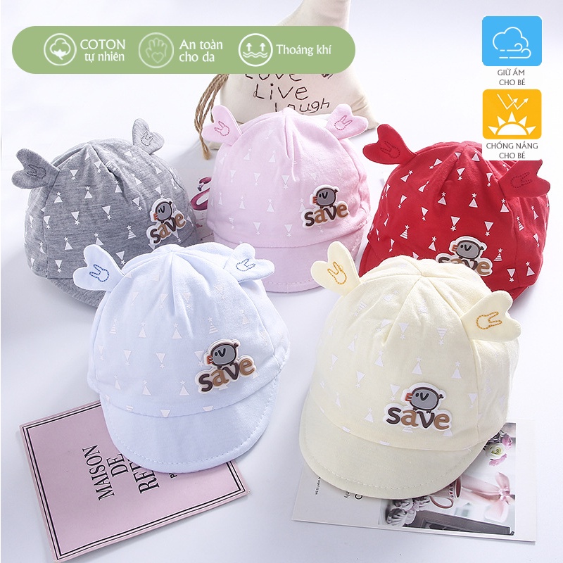 Mũ lưỡi trai tai thỏ cực đẹp cho bé siêu dễ thương, nón chống nắng COTTON mềm mát, thoáng khí cho bé sơ sinh PocoHome